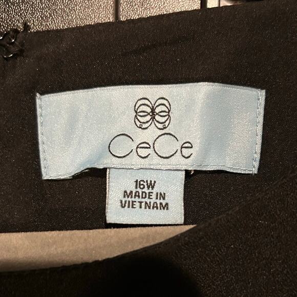 CECE NWT $129 Black 3/4 Sleeve Round Neck Casual Shift Dress Size 16W - Picture 8 of 8